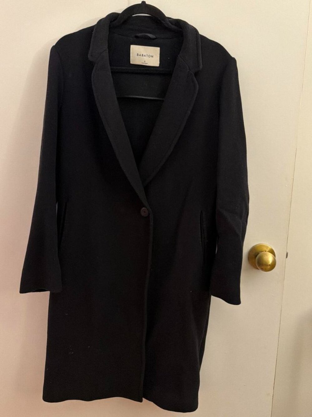 Aritzia Long Black Wool Coat Italian Virgin Wool Blend Women's S Overcoat NWOT